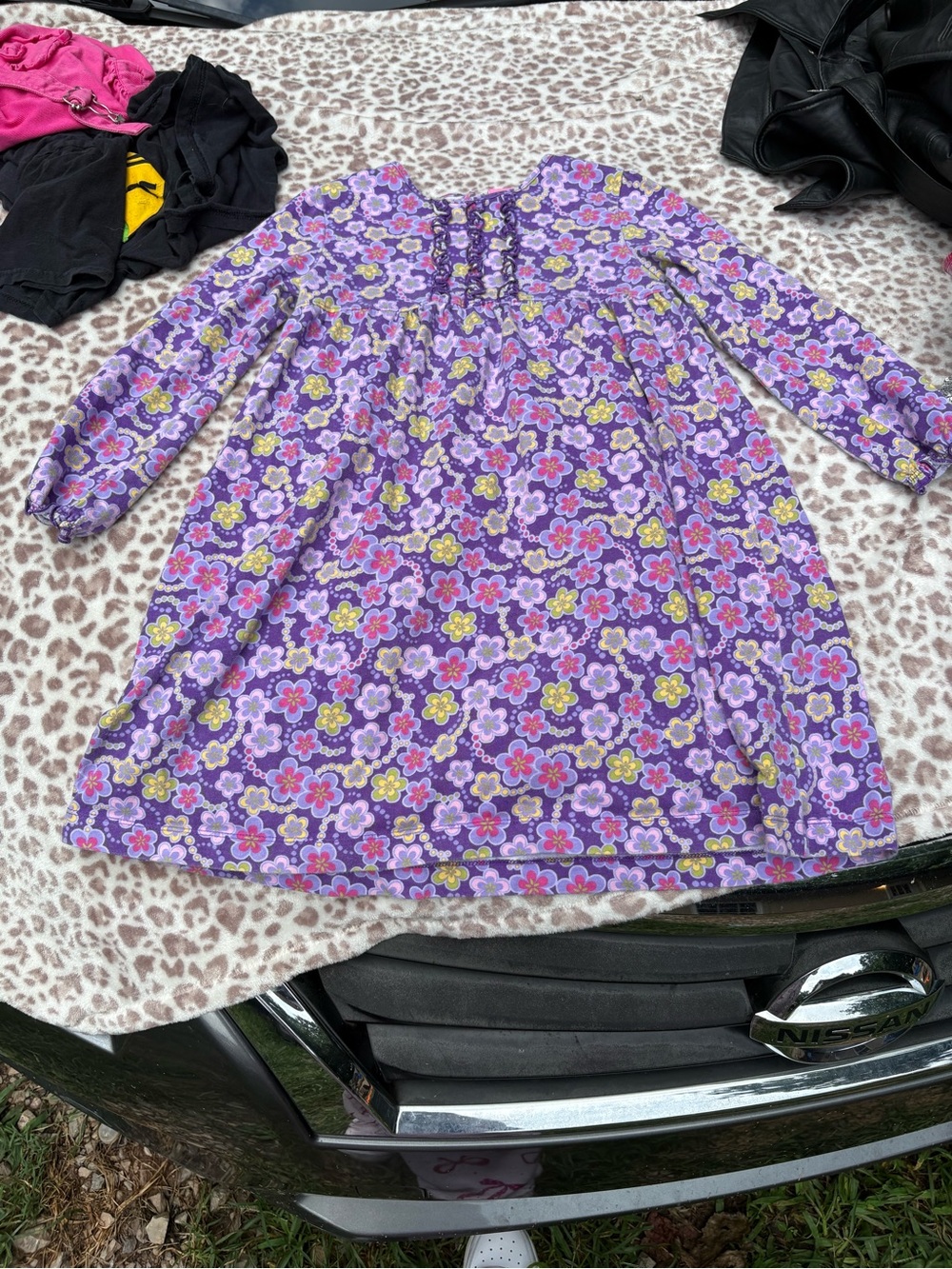 Y2K J. Khaki Purple Floral Long Sleeve Tunic Dress Size 6X